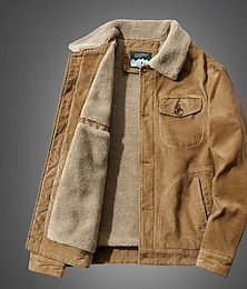 economico -Per uomo Giacca Invernale Giacca in Velluto a Coste Giacca in Pile Giacca Casual Vacanza Quotidiano Calore Termico Tasca Pile Autunno Inverno Semplice Moda Streetwear Bavero Regolare Giallo Cachi