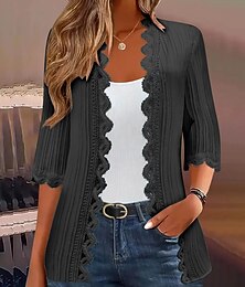 baratos -Mulheres Suéter Carregam Roupa de rua Casual Côr Sólida Decote V Tricotado Manga 3/4 Tops regulares Tricotar Feriado Para Noite Final de semana Vermelho Vinho Preto Primavera Outono