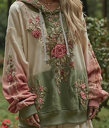 ieftine -Pentru femei Hanorac cu glugă pulover Floral Grafic Elegant Cald Activ Manșon Lung Capișon Topuri obișnuite Stradă Zilnice Casual Peteci Imprimeu Verde Deschis Mov Deschis Mov Bej Primăvară Toamn