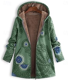 preiswerte -Damen Sherpa Jacke Fleece gefüttert Lässige Jacke Bequem Atmungsaktiv Druck Lässig Geometrisch Urlaub Straße Lässig Tägliche Kleidung Front Normal Kapuzenlangarm-Oberbekleidung Rot Lila Grün Frühling