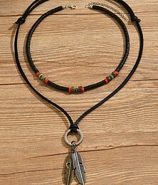 abordables -Collier pendentif plume superposée pour homme, ras du cou réglable en alliage tribal bohème bijoux pour fêtes, festivals et tenues décontractées