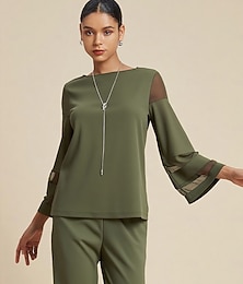 abordables -Chemisier court à manches huit en maille Tencel Roma vert armée pour femme, patchwork, col rond