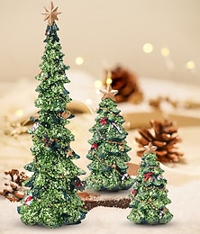 economico -Decorazione natalizia in resina, grazioso ornamento da tavolo con glitter verdi dipinti a mano, decorazione da tavolo scintillante per le feste, perfetto per interni ed espositori di negozi &regali