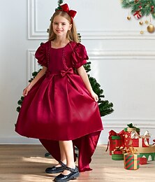 levne -Děti Dívčí Šaty na párty Pevná barva Krátký rukáv Zvláštní příležitosti Kravatový uzel Princeznovské Polyester Asymetrické Šaty na párty Léto Jaro Podzim 4-12 let Světlá růžová Fialová Dusty modrá