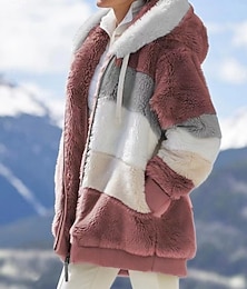 abordables -Mujer Chaqueta de sherpa Cómodo Transpirable Retazos Cremallera Casual Bloque de color Vacaciones Calle Casual Ropa Cotidiana Cremallera Regular Con Capucha Ajuste regular Manga Larga Ropa de calle