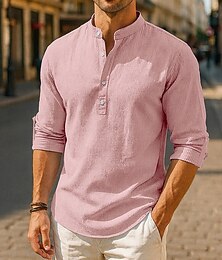 abordables -Hombre Camisa Camisa casual Camisa henley gofrada Abotonar la camisa Negro Blanco Verde Claro Rosa Azul Piscina Manga Larga Plano Henley Diario Noche Ropa Moda Ropa de calle Moderno Casual