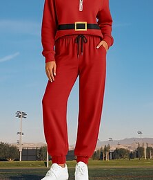 preiswerte -Weihnachten Damen Sweatshirt Trainingsanzug 2-teiliger Trainingsanzug Kordelzug Reißverschluss Geometrisch Kombination Herbst Rot Berufung Outdoor Reise Leicht Mode Langarm Sport Sportkleidung Dehnbar