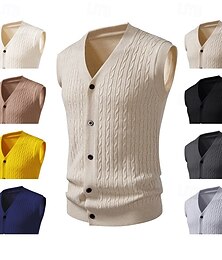 preiswerte -Herren Pullover Pullunder Strickjacke Gerippt Stricken Normale Oberteile Gestrickt Gerippt Einfach V Ausschnitt Urlaub Mode Lässig Alltagskleidung Bekleidung Herbst Winter Schwarz Gelb L XL 2XL