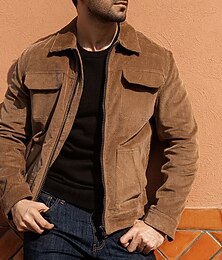 economico -Per uomo Giacca Leggera Giacca in Velluto a Coste Giacca Casual Vacanza Quotidiano Caldo Tasca Primavera Autunno Semplice Moda Classico Bavero Regolare Cachi Giacca