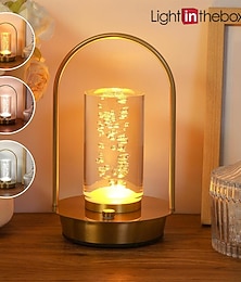 voordelige -Draagbare metalen tafellamp voor buiten en binnen, 3 kleuren, draadloos, oplaadbaar, dimbaar, op batterijen, kleine bureaulampen, lantaarnlampen voor op het terras, slaapkamer, restaurant, bar,