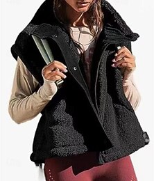 preiswerte -Damen Wintermantel Daunenjacke Weste Warm Bequem Tasche Knöpfe Lässig Einfach Outdoor Urlaub Ausgehen Wochenende Regulär Umlegekragen Normale Passform Ärmellos Oberbekleidung Silber Schwarz Blau