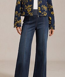 olcso -női bő szárú farmernadrág rugalmas derék elöl karcsúsító panel hétköznapi vakáció mindennapi tavasz nyár ősz