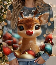 olcso -Karácsony Női Pulóver Sweatshirt Grafika Állat Hétköznapi Hosszú Ujjú Kerek Nyakú Rendszeres Felsők Utca Hétköznapi Ünnepi Nyomtatvány Kék Sötét Zöld Sötétkék Tavasz Ősz Tél