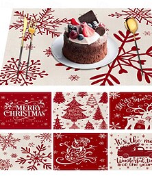 abordables -Lot de 6 sets de table isolants en lin de Noël, motif flocon de neige rouge, motif gnome, résistant à la saleté, pour la décoration de table de salle à manger et de restaurant, fournitures pour la