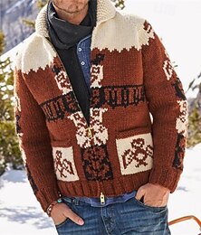 זול -בגדי ריקוד גברים סוודר סוודר קרדיגן סוודר האי הוגן מצולע לִסְרוֹג חולצות רגילות כפתור למעלה בלוק צבע אחיד צווארון צעיף (שאל) חופשה אופנתי קזו'אל לבוש יומיומי ביגוד חורף קיץ & אביב חום S M L