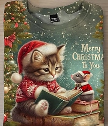 olcso -Karácsony Női Póló Grafika Állat Karácsonyfa Szüret Divat Stílusos Hosszú ujj Terített nyak Normál felsők Napi Hétvége Nyomtatott Medence Szürke / Piros Rubin Sötétkék Sötétzöld Ősz Tél