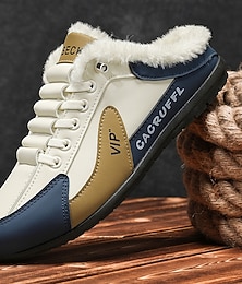 abordables -Zapatillas de invierno blancas y azules para hombre: cálidas y cómodas con forro de piel sintética, perfectas para un look casual de invierno, actividades deportivas y clima frío.