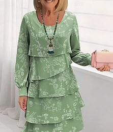 olcso -Női Térdig érő ruha hétköznapi ruha Sifon ruhák Váltó ruha Elegáns Szabadság Stílusos Normál Virágos Hosszú ujj Terített nyak Arcpír rózsaszín Medence Lóhere Nyár Tavasz Ősz Tél