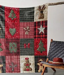 economico -coperta natalizia vintage con stampa digitale a quadri con pan di zenzero, fiocco, albero di Natale &motivi floreali, accogliente coperta di flanella