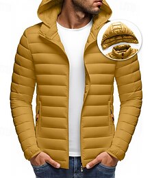 preiswerte -Herren Wintermantel Daunenjacke Gefütterte Jacke Tasche Polyester Urlaub Alltagskleidung Date Regulär Mode Lässig Bequem Thermowarm Winter Einfarbig Schwarz Weiß Gelb Rot Pufferjacke