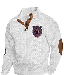 economico -Per uomo Maglia Nero Bianco Vino Verde militare Blu marino Colletto Mao Orso Jacquard Patchwork Quotidiano Ferie Uscire Poliestere Streetwear Casual Autunno Inverno Abbigliamento Felpe con cappuccio
