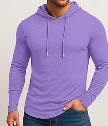 halpa -Miesten T-paita Pitkähihainen Hupullinen Kevät Syksy Kaikki vuodenajat Yhtenäinen väri Perinteinen / Vintage Huppari Hupullinen Perus ulko- Kausaliteetti Urheiluvaatteet Vaalean sininen Valkoinen