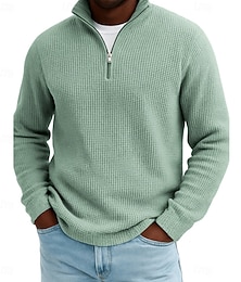 economico -Per uomo Magliette Polo a Nido d'Ape Polo con zip a un quarto All'aperto Casual Zip a un quarto Manica Lunga Moda Moderno Tinta unica Testurizzato Lavorato a maglia Autunno Primavera & Autunno