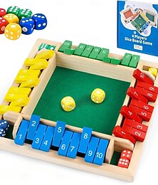 abordables -Jeu de dés « Ferme la boîte », 8 dés, 4 joueurs, plateau en bois, jeu de mathématiques avec règles faciles à apprendre pour enfants et adultes, idéal pour les fêtes en famille ou entre amis.