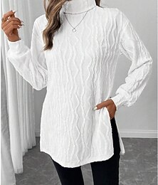 abordables -Femmes Chemisier Couleur Unie Élégant Occasionnel manche longue Col roulé Hauts Longs Quotidien Froncé Noir Blanche Bleu Printemps Automne Hiver