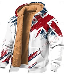 economico -Per uomo Bandiera UK Pile Felpa con Cappuccio Felpa Moda Quotidiano Semplice Casual Manica Lunga Girocollo All'aperto Arrampicata Bianco 1 Bianco 2 Con zip Autunno Inverno progettista S M L XL 2XL 3XL