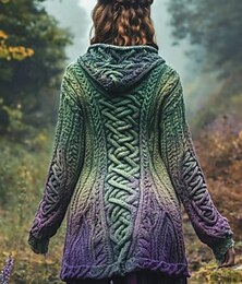 abordables -Femmes Cardigan Quotidien Occasionnel Graphique Géométrique Côtelé À capuche Patchwork Avec Poches Boutons manche longue Hauts Longs Tricoter Extérieur Week-end Noir Violet Automne Hiver