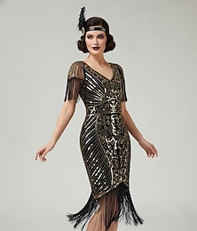 levne -Retro Řvoucí 20s 20. léta 20. století Ke kolenům Bubenové šaty Krátké rukávy Velký Gatsby Flitry Třásně Do V Maškarní kostým Dámské Vánoce Karneval Plesová maškaráda Retro tematická párty