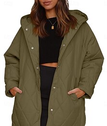 preiswerte -Damen Steppjacke Warm Bequem Tasche Knöpfe Lässig Einfach Urlaub Straße Lässig Alltagskleidung Einreihig Lang Mit Kapuze Lässiger Schnitt Langarm Oberbekleidung Weiß Blau Armeegrün Frühling Herbst