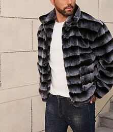 رخيصةأون -رجالي جاكيت شتوي معطف من الفرو الصناعي عطلة مناسب للبس اليومي الدفء الصوف الخريف الشتاء مخطط موضة أناقة الشارع مرتفعة عادية رمادي غامق جاكتس