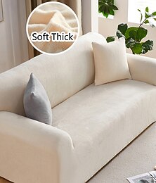levne -1dílný zimní teplý plyšový jednobarevný elastický potah na pohovku – moderní minimalistický styl, protiskluzový univerzální chránič pohovky, vhodný pro pohovky ve tvaru L a 1/2/3/4místné pohovky
