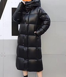 preiswerte -Damen Wintermantel Daunenjacke Mantel Warm Bequem Reißverschluss Tasche Knöpfe Lässig Einfach Outdoor Urlaub Straße Alltagskleidung Lang Mit Kapuze Normale Passform Langarm Oberbekleidung Schwarz