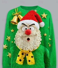 abordables -Pull Moche Noël Femme Pull Mode Casual Graphique Claus Col Ras du Cou Tricoté Manches Longues Tops Réguliers Tricot Vert Automne Hiver