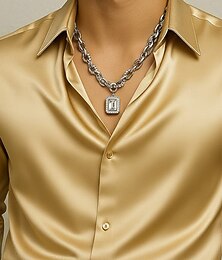 abordables -Collar navideño de acero y titanio para hombre con colgante rectangular, cadena de joyería de moda para fiestas y regalos navideños.