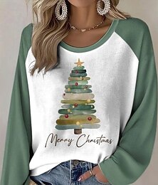abordables -Noël Femmes T-shirt Graphique Arbre de Noël Noël ancien Élégant Classique manche longue Col ras du cou Col rond Hauts Réguliers Quotidien Week-end Imprimé Noir Rouge Vert Printemps Automne Hiver
