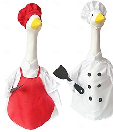 voordelige -Chef-kok gans outfit veranda gans dinosaurus kostuum voor 23'' cementen beeld geel en groen paar dino gans kleding buiten tuin patio tuin gazon kunst decoratie