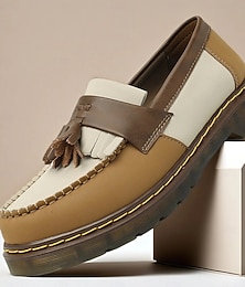 olcso -férfi barna és fehér színű bebújós mokaszinok – stílusosak és kényelmesek kézzel varrott részletekkel, tökéletesek hétköznapokra és elegáns alkalmakra