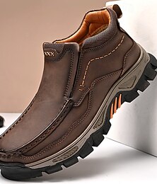 olcso -Férfi kávébarna műbőr cipzáras mokaszin csúszásgátló talppal, tartós kültéri hétköznapi cipő munkába és mindennapi viseletre.