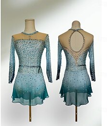 halpa -Taitoluistelupuku Naisten Tyttöjen Luistimet Hameet Vihreä Tilkkutäkki Avoin selkä Spandex Silmukka Erittäin elastinen Kouluts Kilpailu Luisteluasu Klassinen Kristalli / Strassi Pitkähihainen