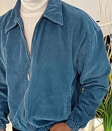 お買い得  -男性用 コーデュロイジャケット カジュアルジャケット バケーション 日常 高通気性 ポケット 春 秋 平織り ファッション クラシック ラペル レギュラー ブラック ブルー ブラウン グリーン コーヒー ジャケット