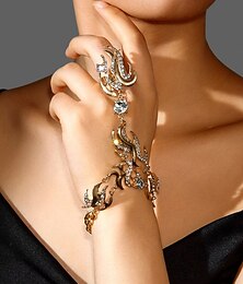 preiswerte -Damen-Armband-Ring-Set mit goldenen Strasssteinen, luxuriöser Statement-Schmuck mit Kristallflammen-Design, perfekt für Partys und Galas &Abendveranstaltungen