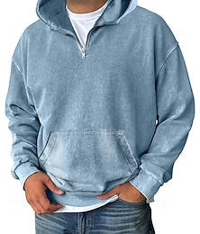 abordables -Homme Sweat à capuche Sweat à capuche quart zippé Noir Vin Vert Véronèse Bleu Violet À capuche Uni Avec Poches Sport & Loisir Quotidien Fête Polyester Streetwear Basique Occasionnel Printemps Automne