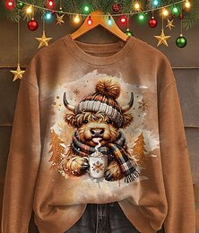 economico -Per donna Felpe Grafico Animale Caldo Classico Casual Manica Lunga Girocollo Top Regolari Streetwear Casuale Ferie Stampato Giallo Arancione Cachi Autunno Inverno