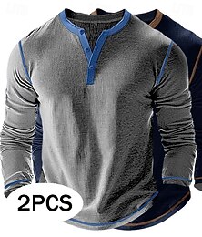 halpa -Miesten T-paita Henley-paita Vohvelineule T-paita Pitkähihainen paita Pitkähihainen Väripalikka Solid Color Muoti Suunnittelija Perus 2-osainen Monipakkaus Henley Loma Katu Kausaliteetti 봄 & Syksy