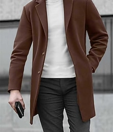 preiswerte -Herren Mantel Trenchcoat Langer Trenchcoat Urlaub Täglich Herbst Winter Polyester Winddicht Oberbekleidung Bekleidung Mode Klassisch Einfach Tasche Revers Einreihig