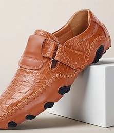 olcso -Férfi barna texturált műbőr mokaszin mokaszin bebújós pántos kialakítással és rugalmas talppal, kényelmes, kézzel készített hétköznapi cipő vezetéshez és utazáshoz.